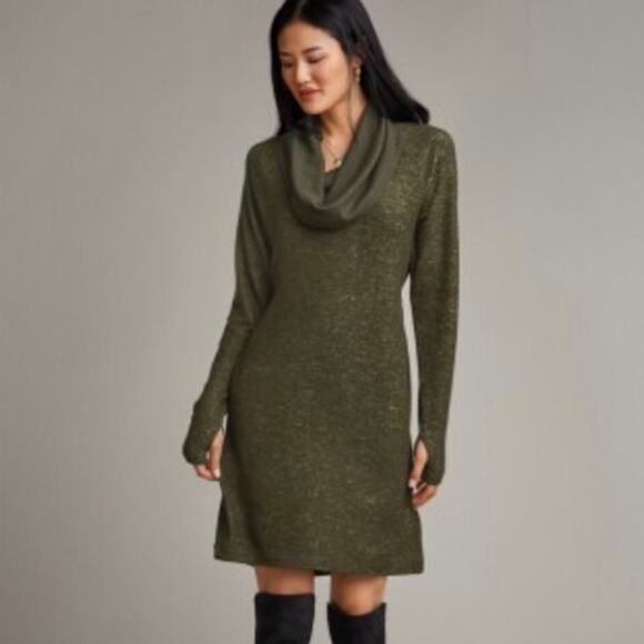 CAbi Solice Olive Green Cowl Neck Dress Medium M #4016 Long Sleeve Sweater Soft - Picture 10 of 10